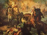 Theodore Chasseriau Arab Chiefs Challenging to Combat under a City Ramparts oil painting reproduction